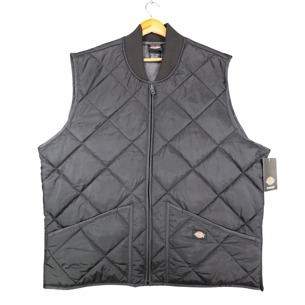 Dickies Insulated Nylon Vest Mens XL Black Diamond Quilt Water Repellent TE242BK